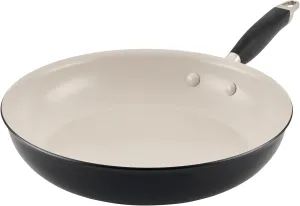 Anolon Advanced Ceramic Nonstick Frying Pan, cookware made for confident cooking without PFAS, Induction Suitable, Dishwasher Safe, 12 Inch Skillet, Black with Cream Ceramic Interior