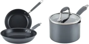 Anolon Advanced Home Hard-Anodized Nonstick Skillets (2 Piece Set- 10.25-Inch & 12.75-Inch, Moonstone) & Advanced Home Hard Anodized Nonstick Sauce Pan/Saucepan