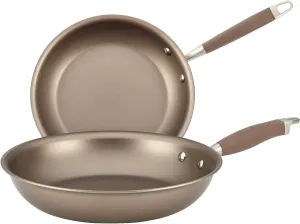 Anolon Advanced Nonstick Fry Pan Hard Anodized Skillet Set, 10 Inch and 12 Inch, Light Brown