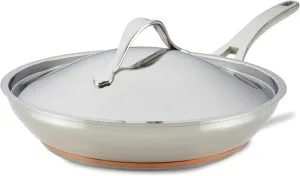 Anolon Nouvelle Stainless Stainless Steel Frying Pan / Fry Pan / Stainless Steel Skillet with Lid - 12 Inch, Silver