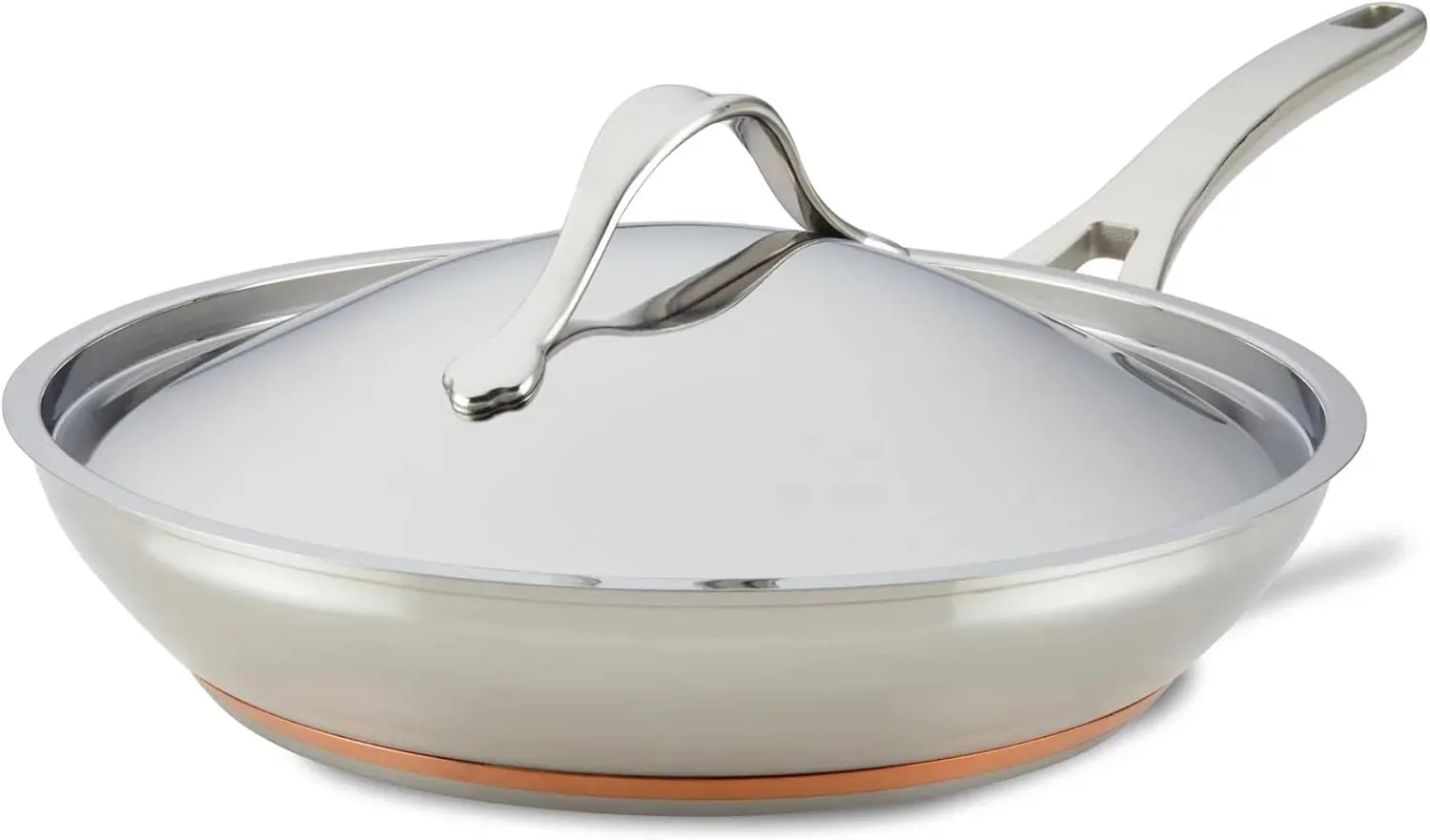 Anolon Nouvelle Stainless Stainless Steel Frying Pan / Fry Pan / Stainless Steel Skillet with Lid - 12 Inch, Silver