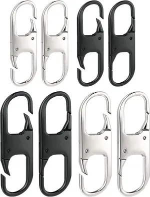 Anti Theft Zipper Lock- Backpack Zipper Lock Keep The Zipper Closed, Quick Disconnect Clip - Key Holder Add-on Accessory 8PCS 2Sizes (Black/Silver)
