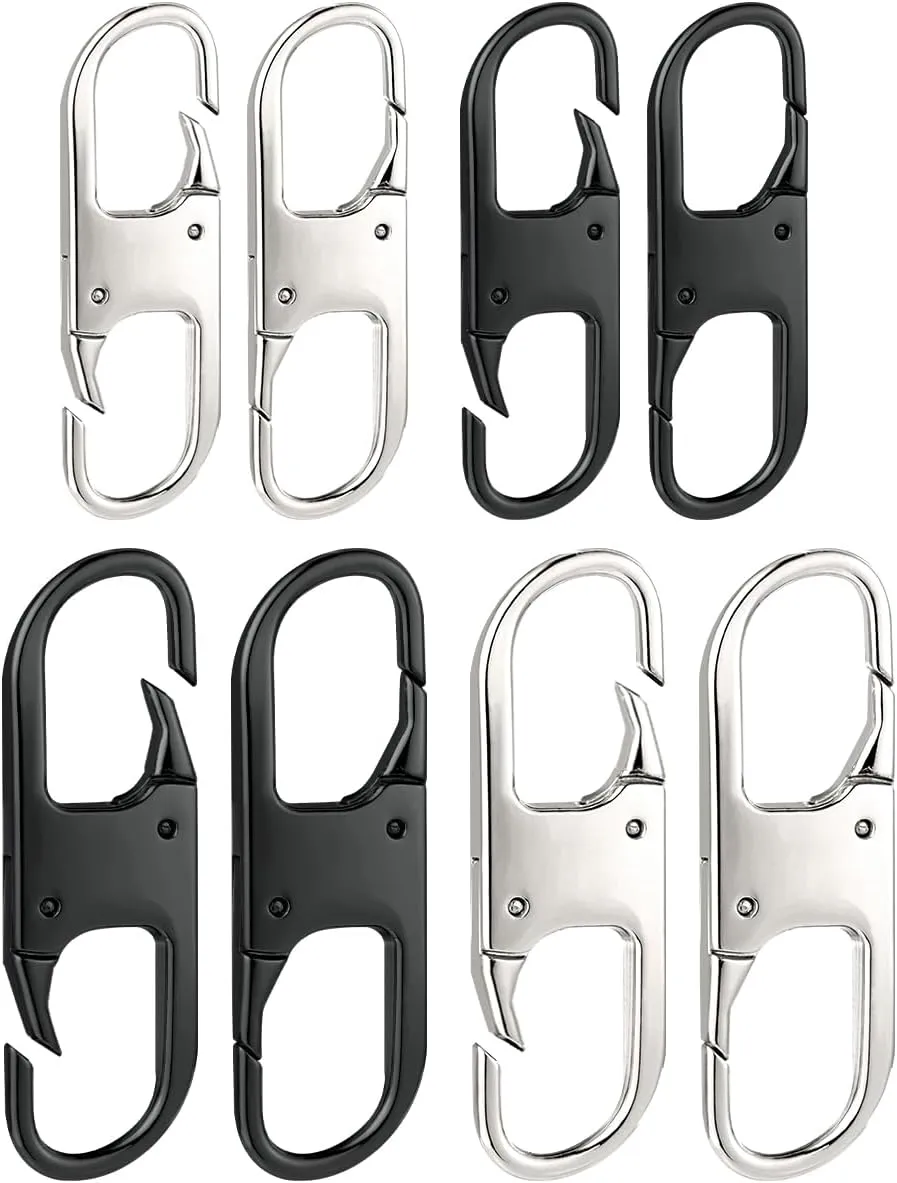 Anti Theft Zipper Lock- Backpack Zipper Lock Keep The Zipper Closed, Quick Disconnect Clip - Key Holder Add-on Accessory 8PCS 2Sizes (Black/Silver)