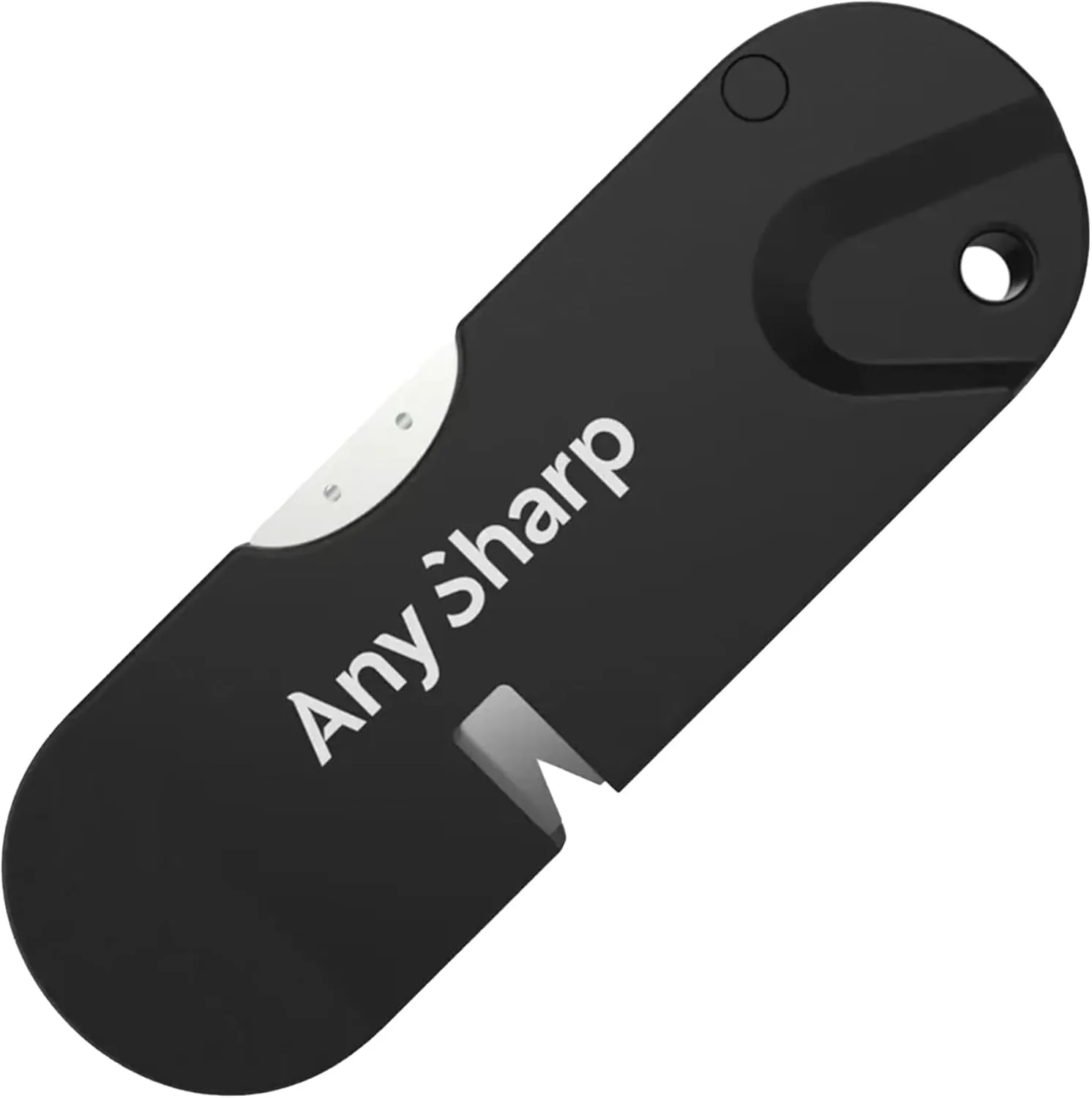 AnySharp Tactical Pocket Knife Sharpener - Easy to Use Sharpening Tool w/Fire Starter - Compact Knife Sharpener for Tactical, Hunting, and Pocket Knives w/Serrated Blades and Hardened Steel - Black