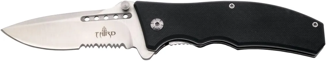 Assisted Folding Knife K2779BKS, Black G10 Handle, 7Cr17MoV Stainless Steel Blade, Satin Finish 10.1 cm with Saw Blade Sheath