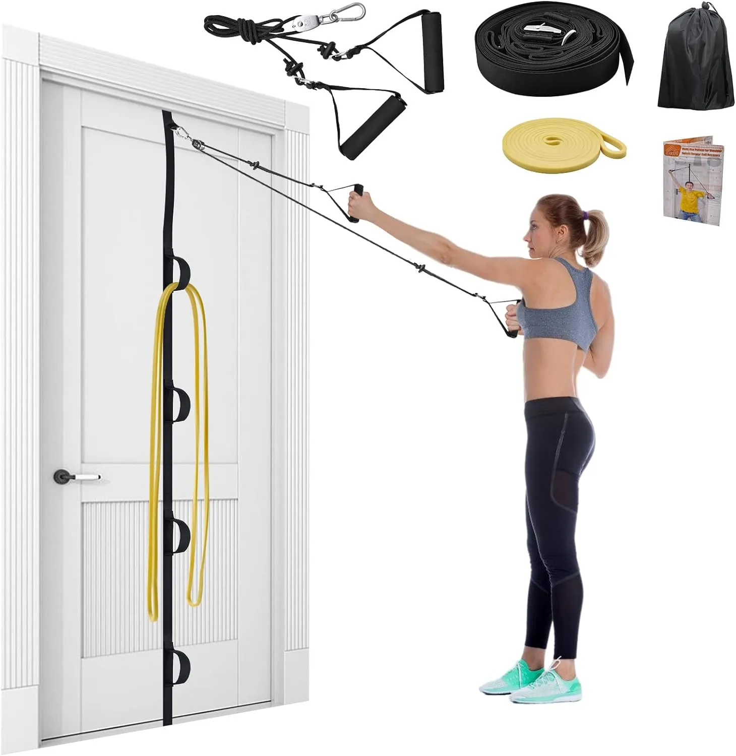 ATENTO Shoulder Rehab Pulley System with Foam Handles│Arm Pulley with Muti-Anchor Door Strap for Physical Therapy Exercises │Latex Resistance Bands for Assisting Rotator Cuff, AC Joint, Shoulder Pain