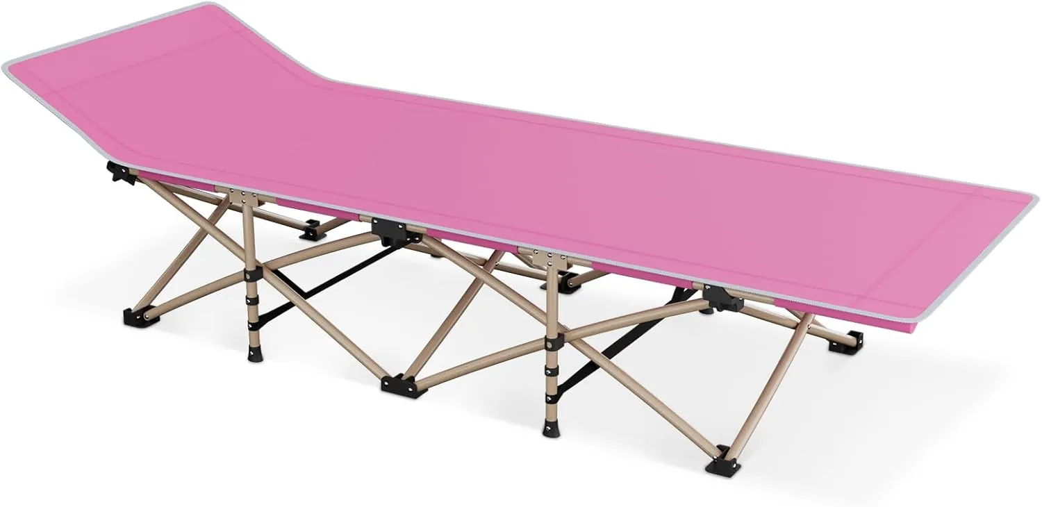 Athena Collection Cot for Adult Sleeping Camping Cot Bed with Side Pocket and Pillow, Heavy Duty Oxford Folding Cot Portable Space Saving Bed for Camping Outdoor Home Travel Support 360lbs Pink