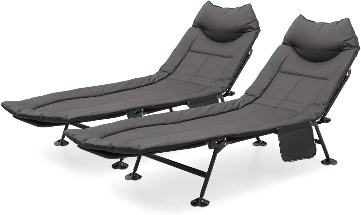 Athena Collection Folding Camping Cots Set of 2 with Mattress, 180° Adjustable Heavy Duty Camp Cot Sleeping Bed for Home Outdoor Travel, Portable Camping Bed with Pillow and Side Pocket for Adults