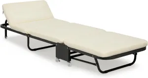 Athena Collection Folding Cot for Adult with Comfortable Mattress, Portable Folding Cot Bed with Wheel for Easy Move Heavy Duty Sleeping Bed Space Saving for Camping Outdoor Support 330lbs White