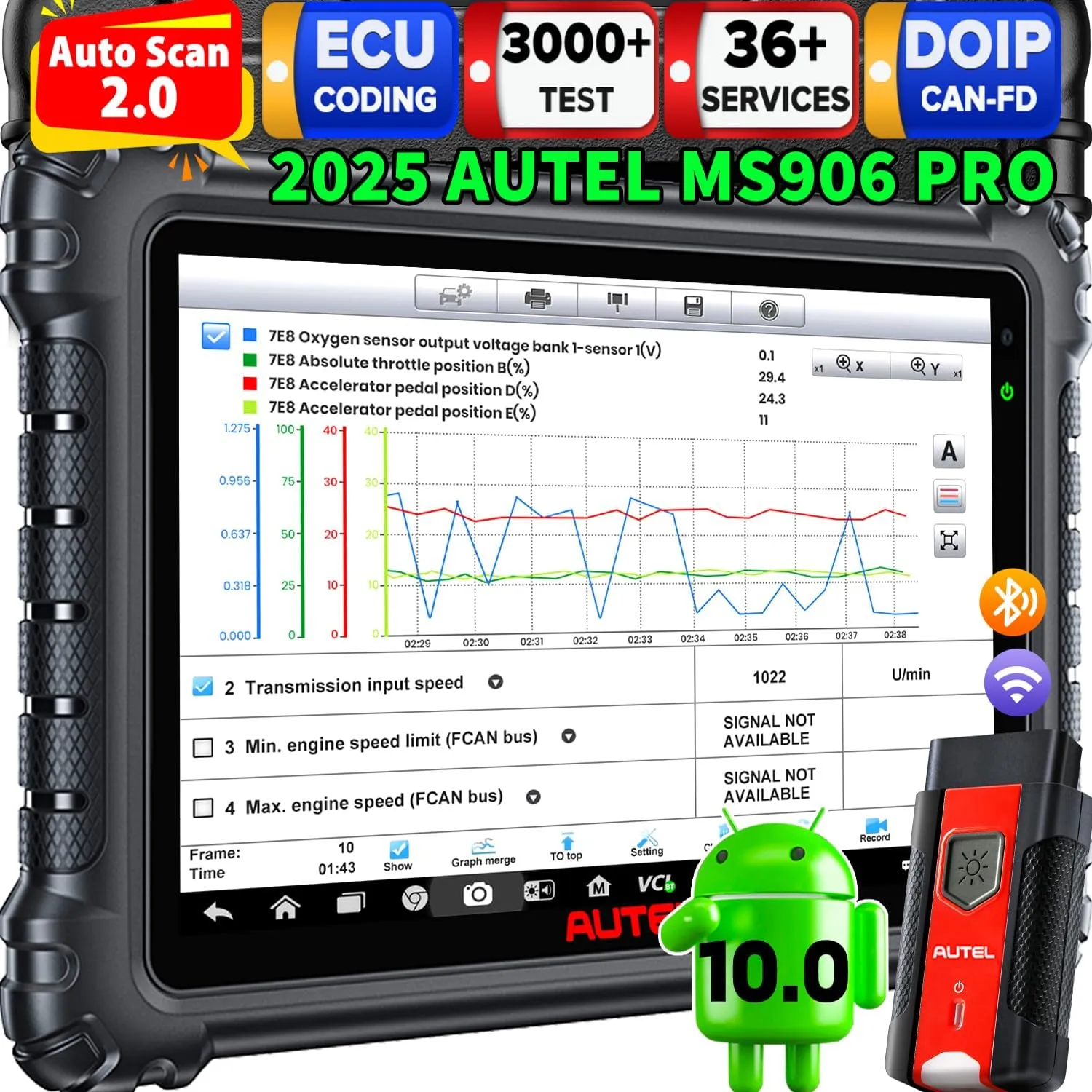 Autel MaxiSYS MS906 PRO, 2025 MS906PRO 2.0 Same as MS906 MAX Newer of MP900BT MK908, ECU Coding, Bidirectional & 3000  Test, 36  Service, CAN FD & DOIP, VAG Guide, FCA SGW, 10.0 OS, Auto Scan 2.0