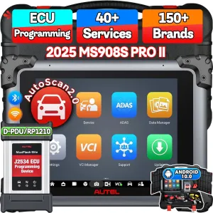 Autel Scanner MaxiSYS MS908S PRO 2 | MS908S PRO II 2025 J2534 ECU Programming PMI Coding Adaption As MS Ultra Elite II PRO, US Ver. of MK908 PRO II, Scan2.0, 4000 Test, 38 Reset, OS10, 8-Core, 4/128G