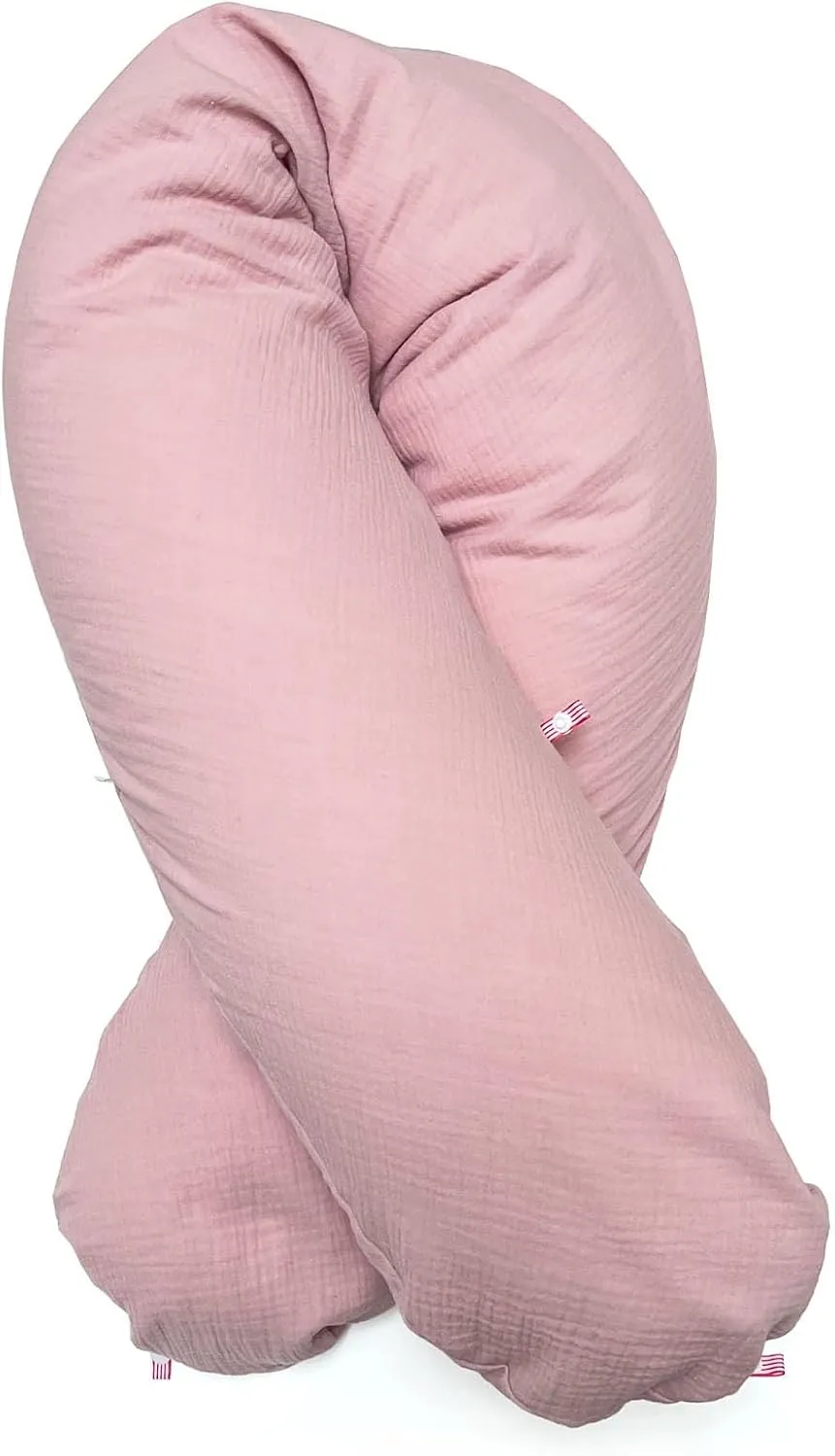Baby Muslin Nursing Pillow Cover 190 x 38 cm with Nest Building Function, e.g. for Nursing Pillow Materials Oek-Tex Standard Certified Made in Germany Blush Pink