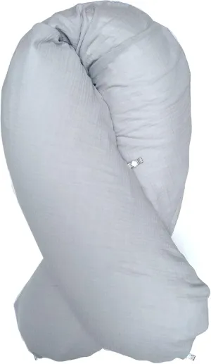 Baby Muslin Nursing Pillow Cover 190 x 38 cm with Nest Building Function, e.g. for Nursing Pillow, Materials Oek-Tex Standard Certified, Made in Germany, Light Grey