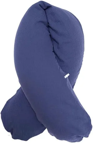 Baby Muslin Nursing Pillow Cover 190 x 38 cm with Nest Building Function, e.g. for Nursing Pillow, Materials Oek-Tex Standard Certified, Made in Germany, Navy Blue