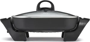 bella Electric Skillet and Frying Pan with Glass Lid, Nonstick Coating, Cool Touch Handles, Removable Heating Probe, Dishwasher Safe, 12 x 12 inch, Black, PFOA & PTFE Free