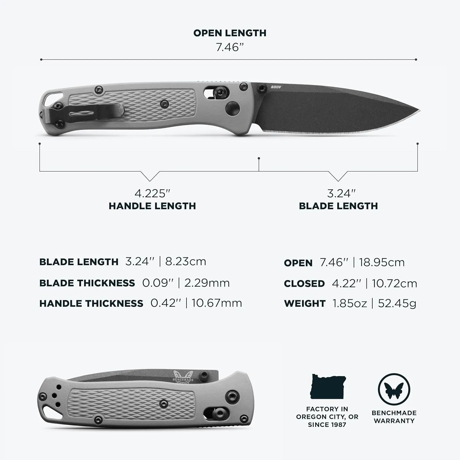 Benchmade - Bugout 535 EDC Knife with Storm Gray Grivory Handle (535BK-08)