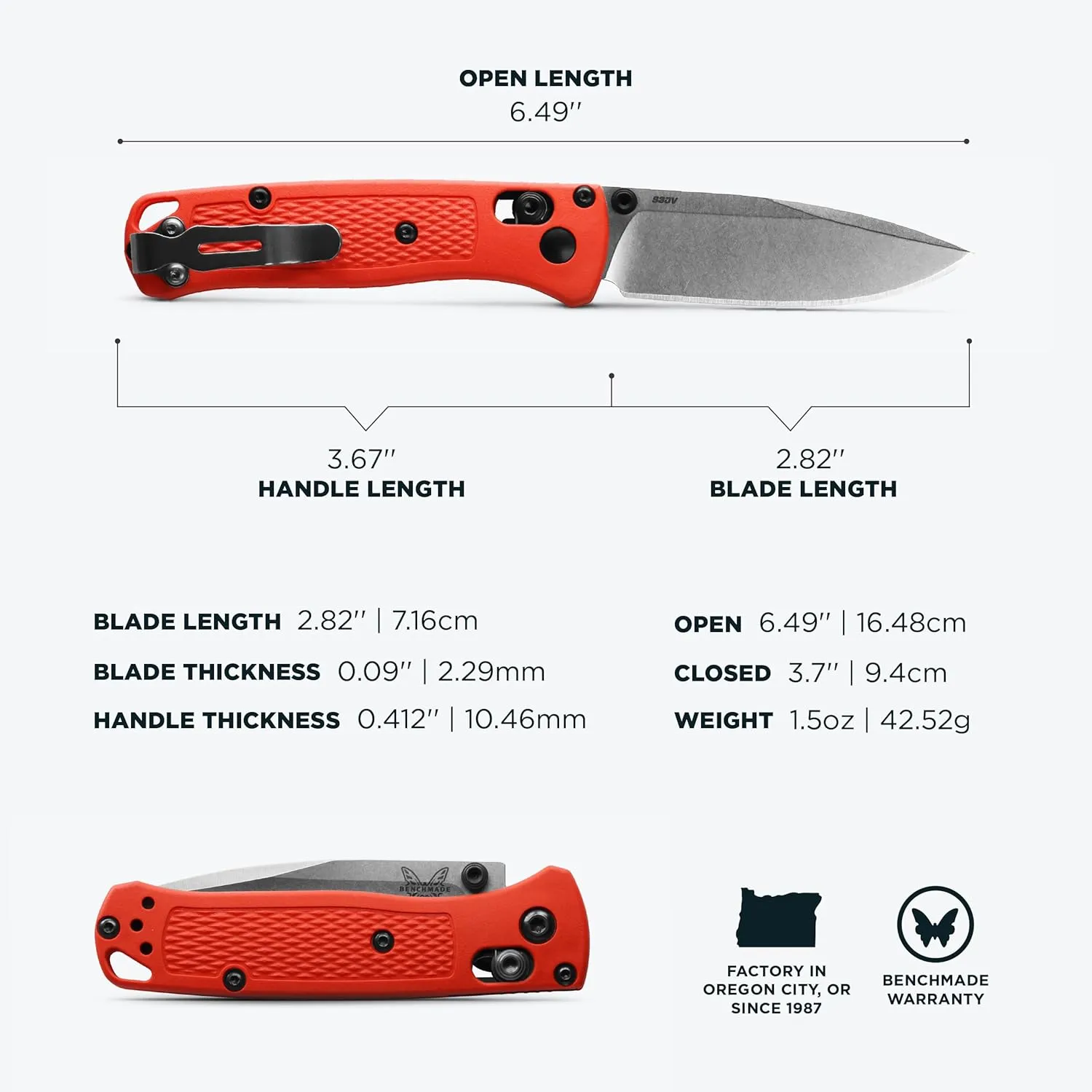 Benchmade - Mini Bugout 533 Folding Knife with Mesa Red Grivory Handle (533-04)