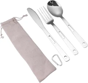 BESPORTBLE 1 Set Portable Camping Cutlery Durable Stainless Steel Tableware for Picnics Hiking Outdoor Activities Lightweight Space Saving Design