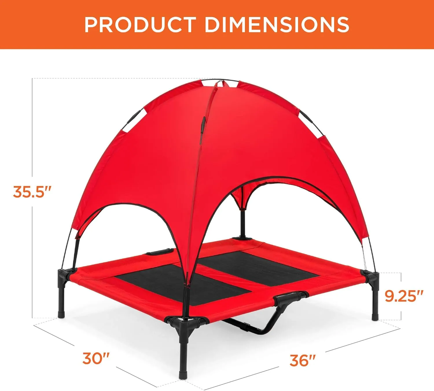 Best Choice Products 36in Elevated Cooling Dog Bed, Outdoor Raised Mesh Pet Cot w/Removable Canopy Shade Tent, Carrying Bag, Breathable Fabric - Red