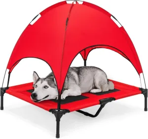 Best Choice Products 36in Elevated Cooling Dog Bed, Outdoor Raised Mesh Pet Cot w/Removable Canopy Shade Tent, Carrying Bag, Breathable Fabric - Red