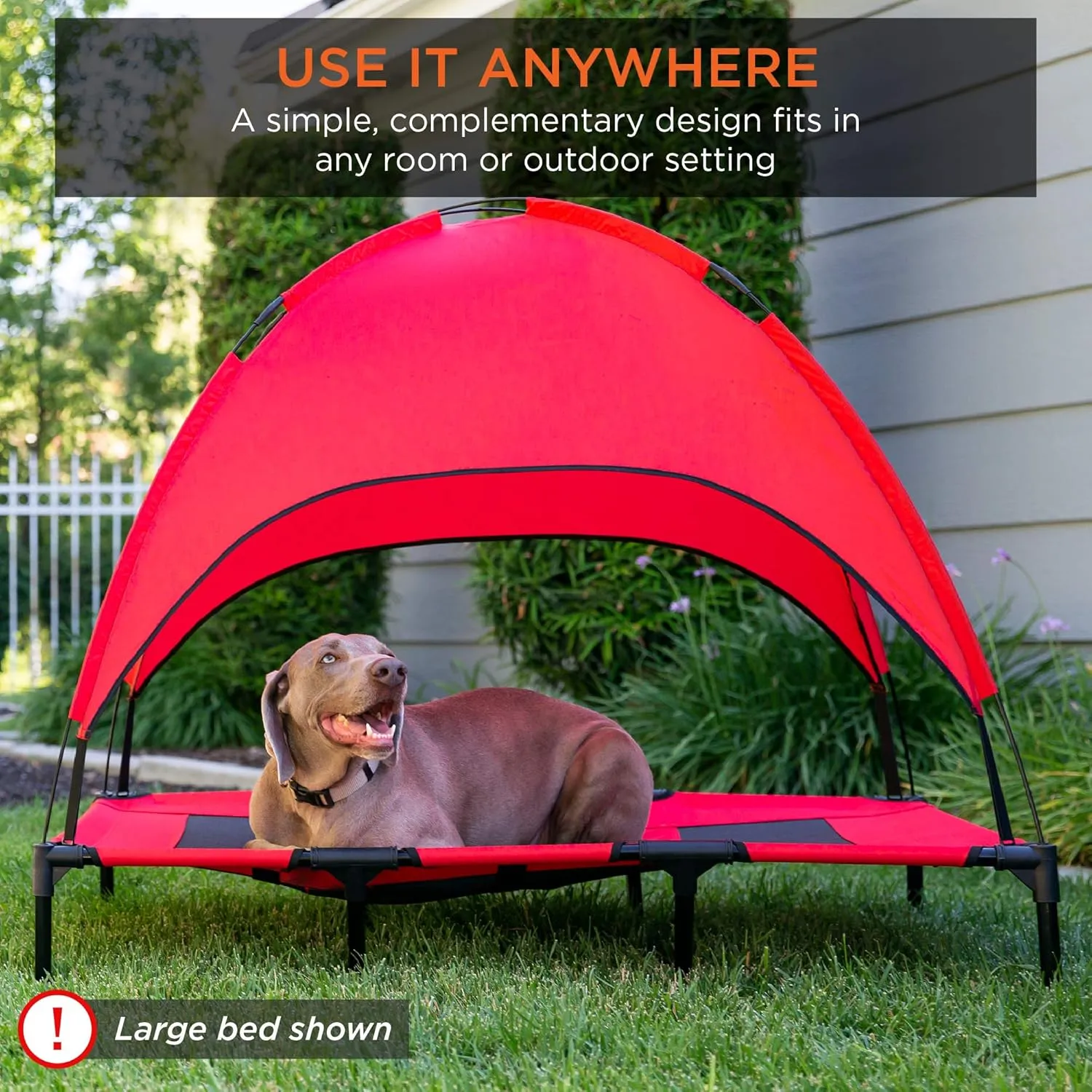 Best Choice Products 36in Elevated Cooling Dog Bed, Outdoor Raised Mesh Pet Cot w/Removable Canopy Shade Tent, Carrying Bag, Breathable Fabric - Red