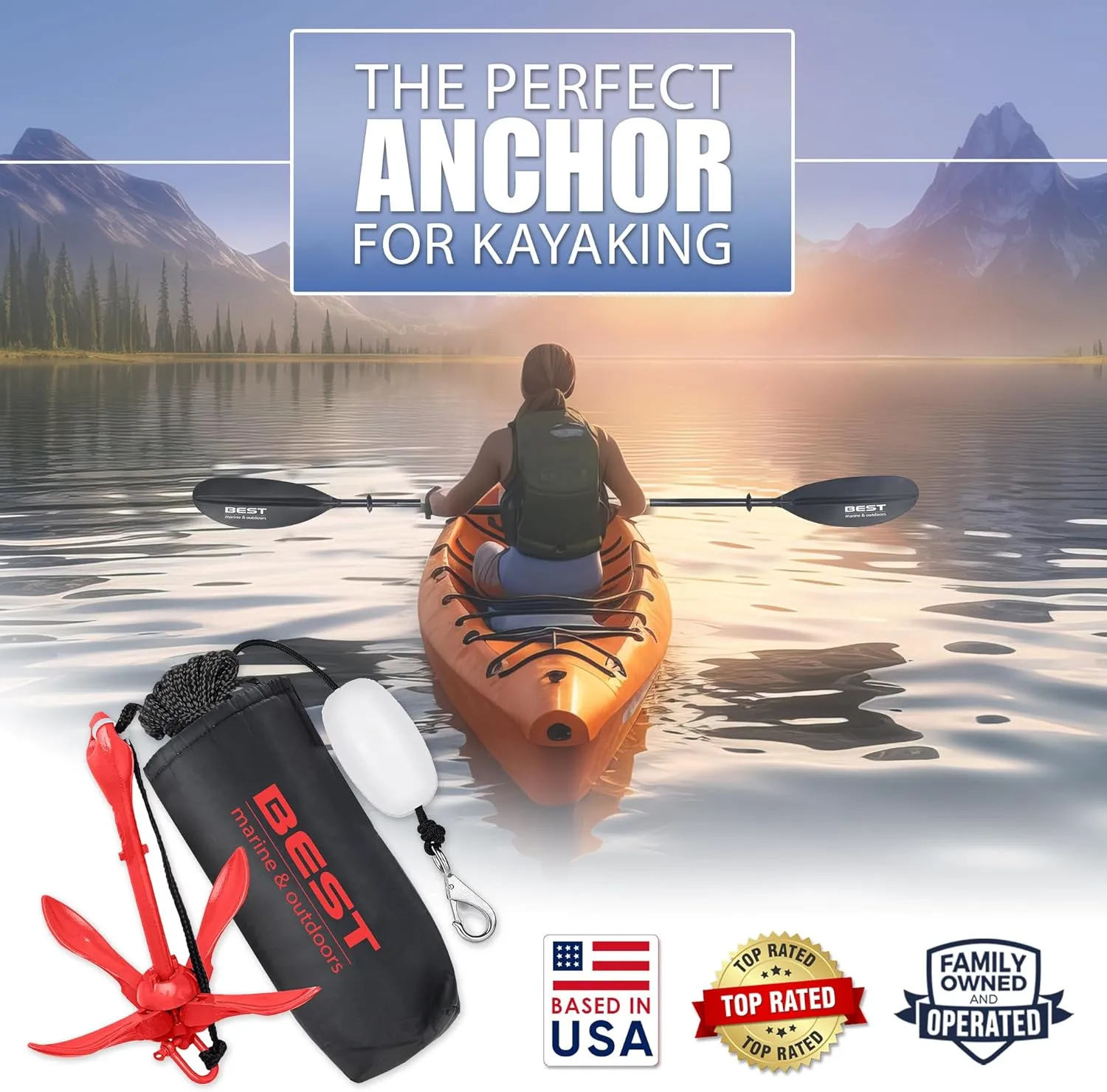 Best Marine and Outdoors Kayak Anchor, 3.5 Pound Anchor System Kit for Kayaks, Canoes, SUP Paddle Boards & Jet Skis, Fishing, Boating & Kayaking Accessories