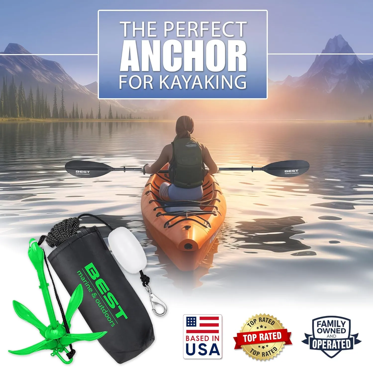 Best Marine and Outdoors Kayak Anchor, 3.5 Pound Anchor System Kit for Kayaks, Canoes, SUP Paddle Boards & Jet Skis, Fishing, Boating & Kayaking Accessories