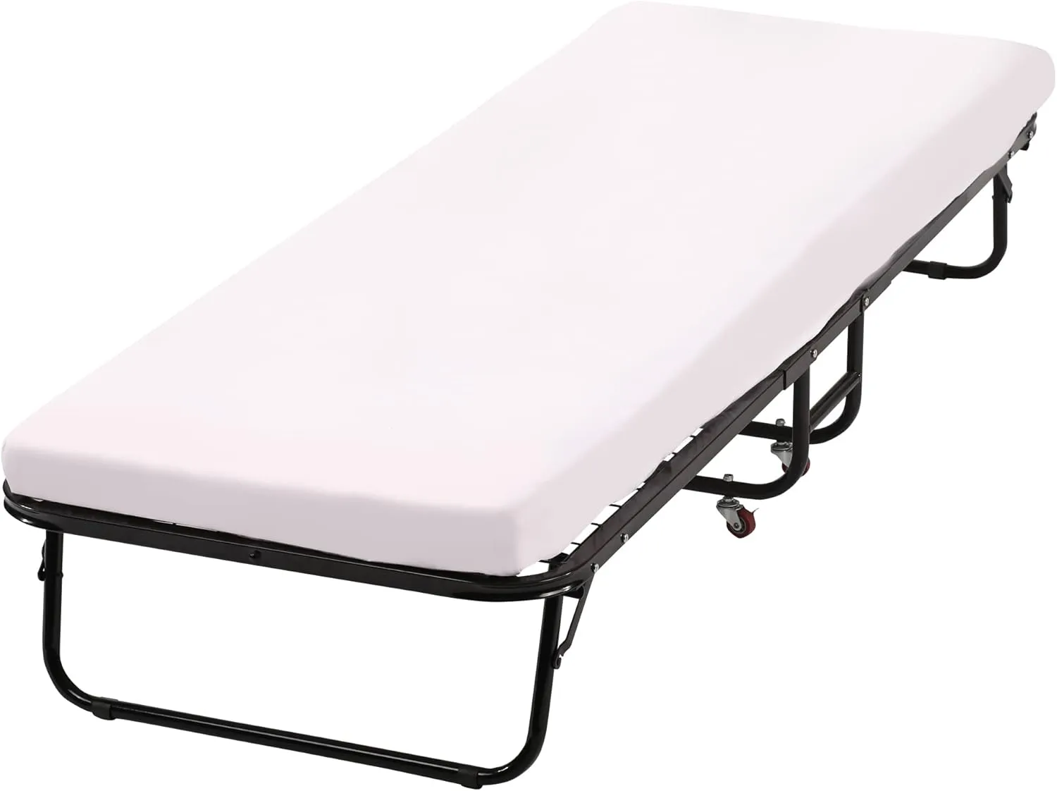 BestMassage Folding Bed with 3.9-Inch Comfort Foam Mattress Heavy-Duty Portable Frame with Wheels, 75" x 30" x 12 Foldable Rollaway Beds with Mattress for Adults, White
