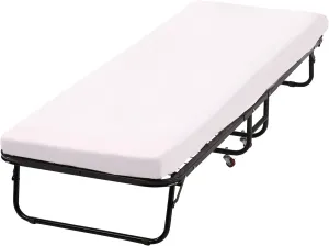 BestMassage Folding Bed with 3.9-Inch Comfort Foam Mattress Heavy-Duty Portable Frame with Wheels, 75" x 30" x 12 Foldable Rollaway Beds with Mattress for Adults, White