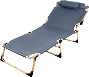 BISONBERG Portable Folding Bed Cot, Adjustable Recliner with Pillow, Multi Position Relax Folding Recliner Chair, Headrest for Camping, Outdoor Activities, Alloy Steel, 193x28cm