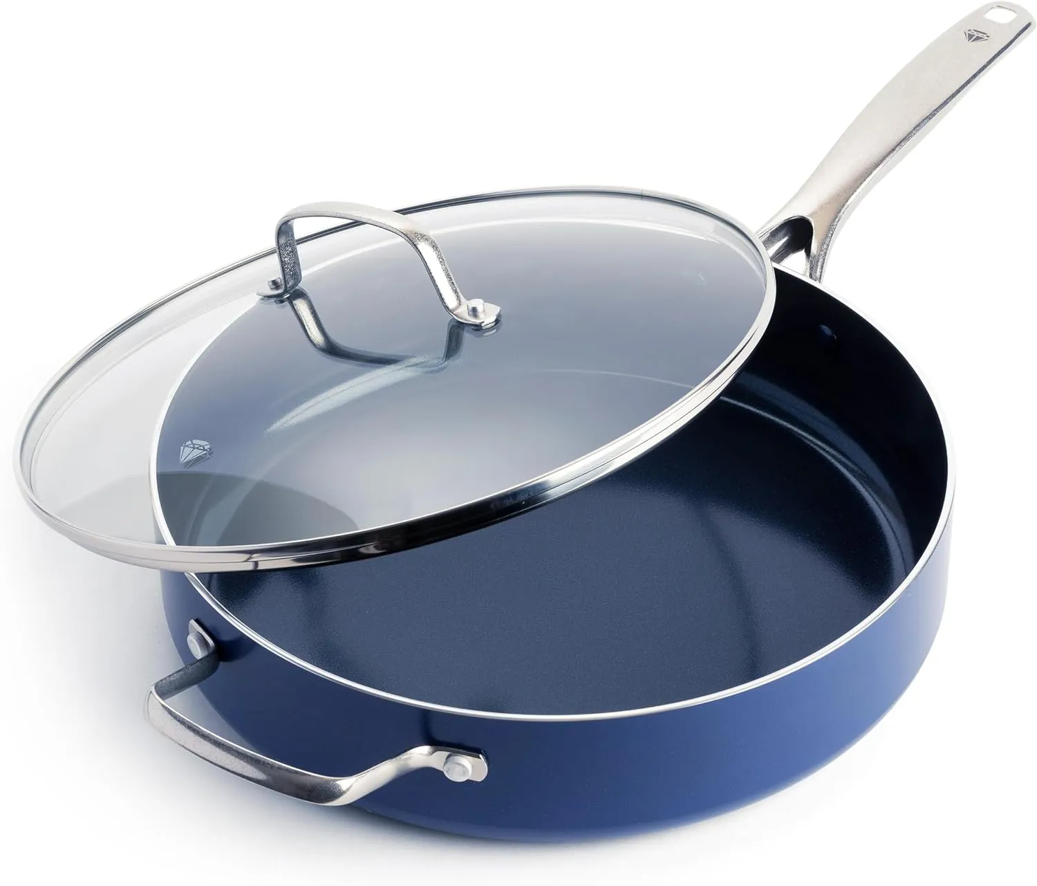 Blue Diamond 5QT Saute Pan Jumbo Cooker Skillet with Helper Handle & Lid, Non Toxic PFAS-Free Diamond Infused Healthy Ceramic Nonstick, Dishwasher & Oven Safe, Metal Utensil Safe, Blue