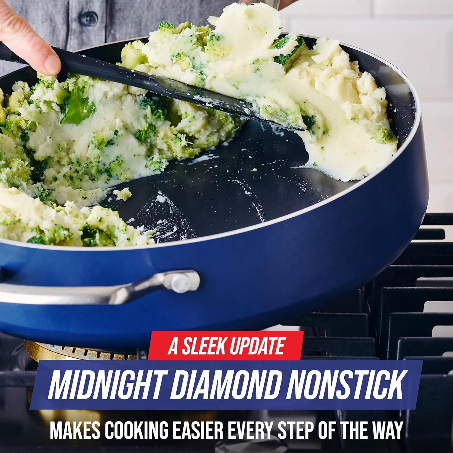 Blue Diamond 5QT Saute Pan Jumbo Cooker Skillet with Helper Handle & Lid, Non Toxic PFAS-Free Diamond Infused Healthy Ceramic Nonstick, Dishwasher & Oven Safe, Metal Utensil Safe, Blue