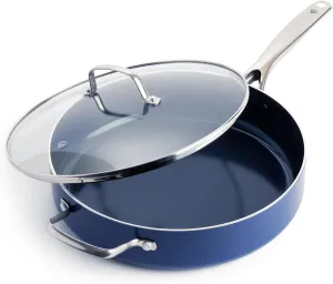 Blue Diamond 5QT Saute Pan Jumbo Cooker Skillet with Helper Handle & Lid, Non Toxic PFAS-Free Diamond Infused Healthy Ceramic Nonstick, Dishwasher & Oven Safe, Metal Utensil Safe, Blue