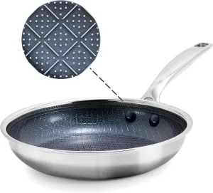 Blue Diamond Hybrid Nonstick Stainless Steel 10” Frying Pan, PFAS-Free Ceramic Diamond Surface Skillet, Powerful Searing, Dishwasher Safe, Stay-Cool Handle, Induction Ready, All Cooktops