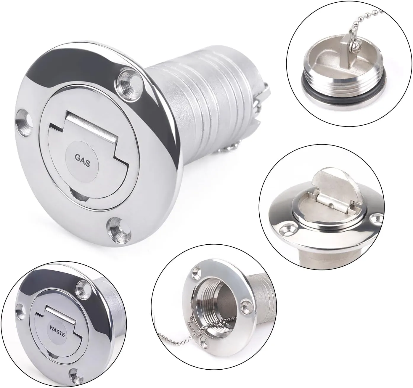Boat Gas/Fuel/Diesel/Water/Waste Deck Fill/Filler Tank Key/Keyless Cap Marine Mirror-Polished 316 Stainless Steel Hardware for Boat Yacht Caravan 1-1/2"(38mm) /2"(50mm)
