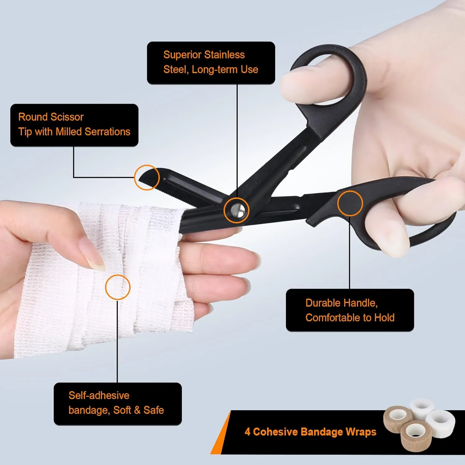 BOVKE 15 Pcs Stethoscope Case Sets Medical Supplies Include Stethoscope Case, Medical Scissors, 2 Penlights with Batteries, Bandage Wraps, Name Card Holder for Nursing School Tool Kits, Black