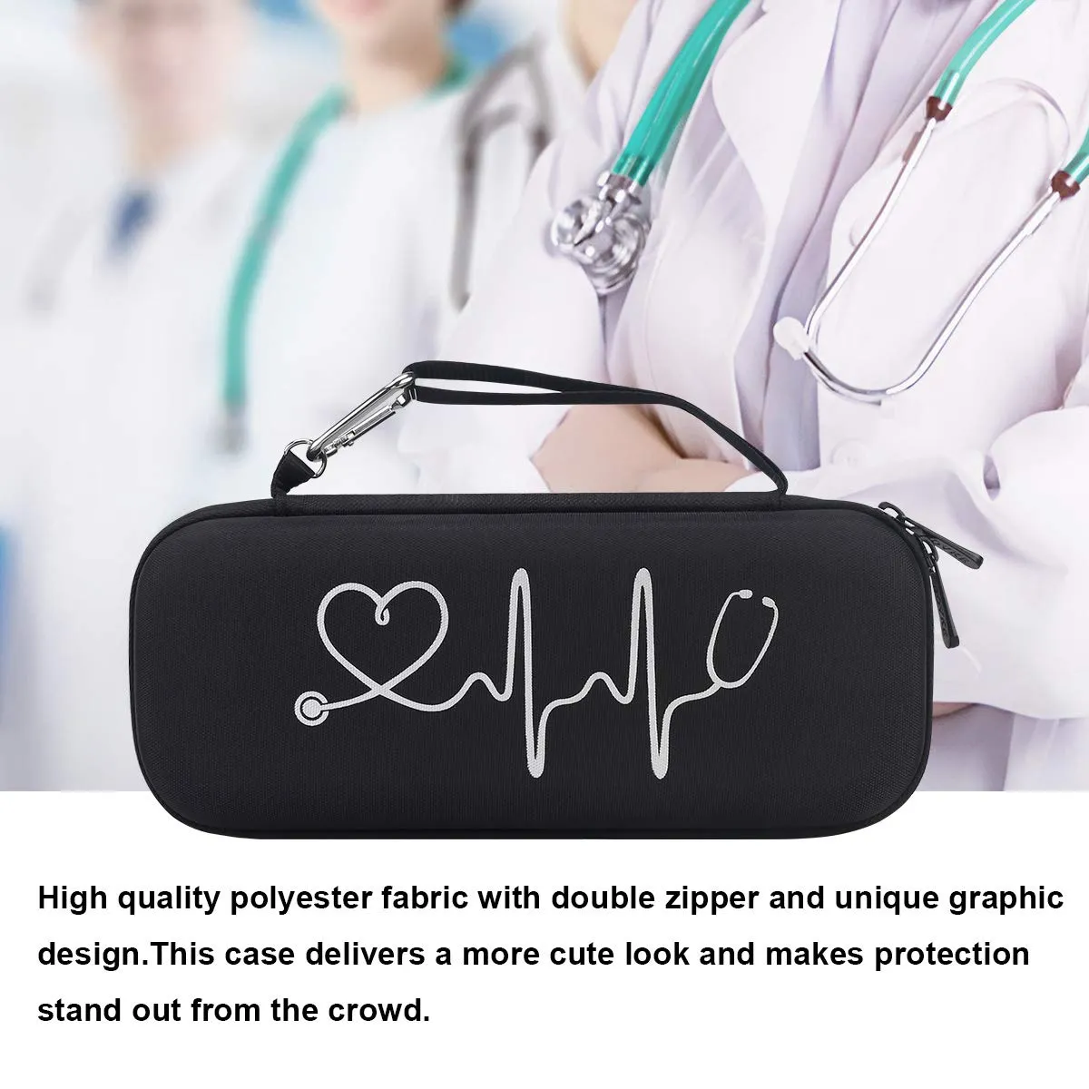 BOVKE Stethoscope Case for 3M Littmann Cardiology IV Diagnostic, Classic III, Lightweight II S.E, MDF Acoustica Deluxe Stethoscopes - Extra Room for Penlights & Nurse Work Accessories, Black   Black
