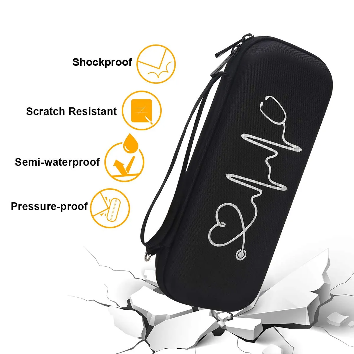 BOVKE Stethoscope Case for 3M Littmann Cardiology IV Diagnostic, Classic III, Lightweight II S.E, MDF Acoustica Deluxe Stethoscopes - Extra Room for Penlights & Nurse Work Accessories, Black   Black