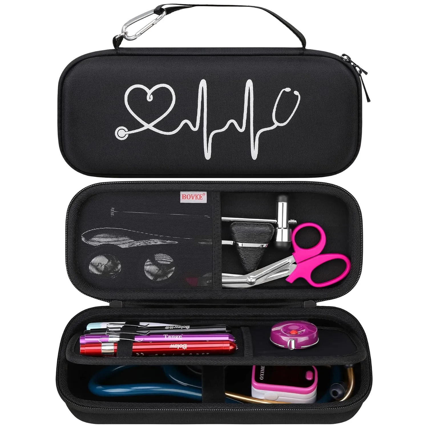 BOVKE Stethoscope Case for 3M Littmann Cardiology IV Diagnostic, Classic III, Lightweight II S.E, MDF Acoustica Deluxe Stethoscopes - Extra Room for Penlights & Nurse Work Accessories, Black   Black