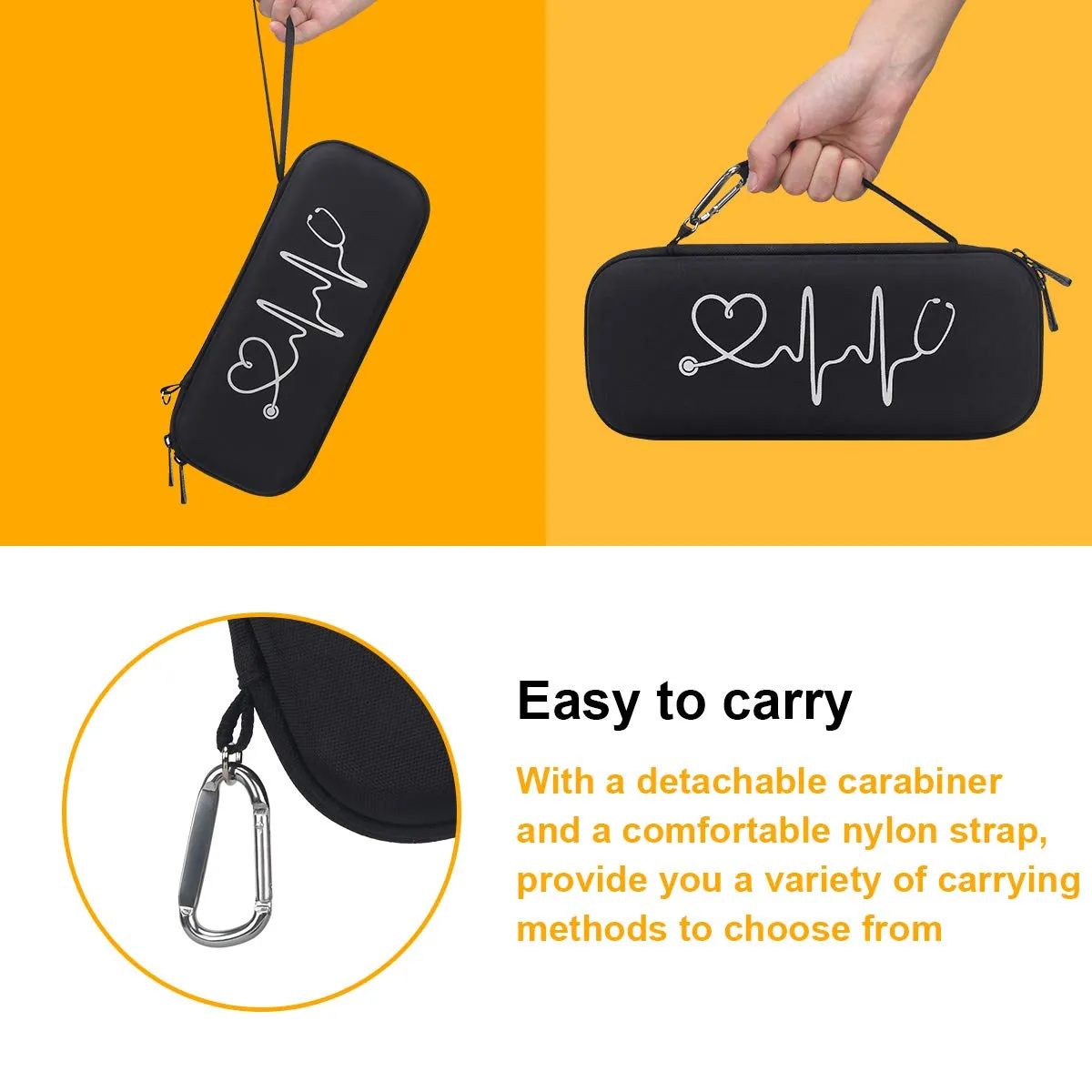 BOVKE Stethoscope Case for 3M Littmann Cardiology IV Diagnostic, Classic III, Lightweight II S.E, MDF Acoustica Deluxe Stethoscopes - Extra Room for Penlights & Nurse Work Accessories, Black   Black