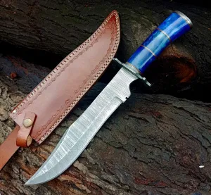 BOWIE KNIFE ! Damascus Steel - 15 Inches' Hunting Knife, Full Tang' Knife With Sheath, Handmade SURVIVAL Defensive Knife, Outdoor's Fixed Blade Hunting Knives' Bone Handle
