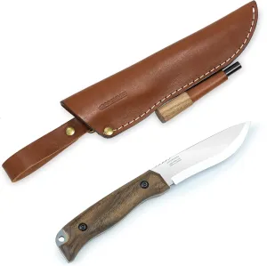 BPS Knives HK1 CSHF - Handmade Carbon Steel Knife with Firestarter - Fixed-Blade Full Tang Scandinavian Camp Hunting Knives - Camping Bushcraft Knife With Leather Sheath