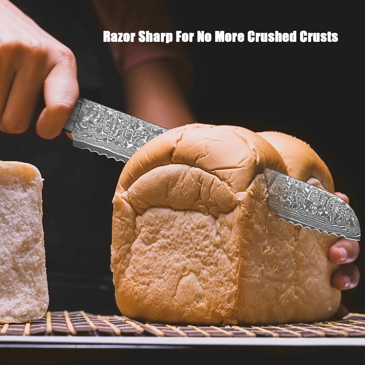 Bread Knife, Multifunction Serrated Knife, VG10 Damascus Steel Bread Cutting Knife for Homemade Bread, Razor Sharp Edge for Efficient Slicing Sourdough Bread, Bagels, Cake