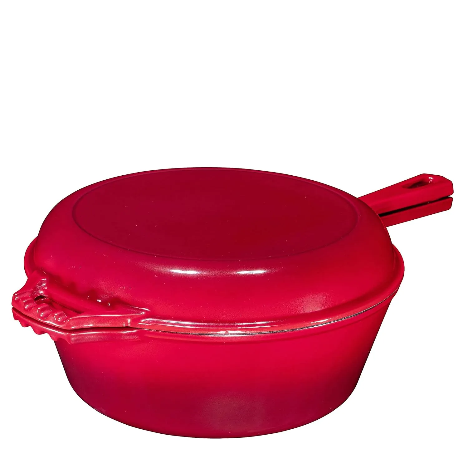 Bruntmor 2 in 1 Enameled cast iron pot with lid, 5QT Cast Iron Dutch Oven & Skillet Combo, Enameled Cast Iron Cookware with Lid, Perfect for Braising, Casseroles and Slow Cooking - Red
