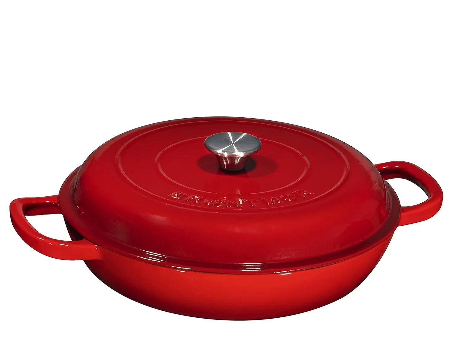 Bruntmor 3.8 Quart Enamel Cast Iron Dutch Oven - Crock Pot with Loop Handles and Lid - Versatile Cast Iron Skillet with Cover - Shallow Cookware Braising Pan for Casserole Dish - Gradient Red