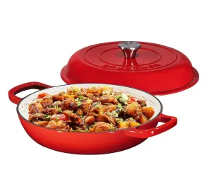 Bruntmor 3.8 Quart Enamel Cast Iron Dutch Oven - Crock Pot with Loop Handles and Lid - Versatile Cast Iron Skillet with Cover - Shallow Cookware Braising Pan for Casserole Dish - Gradient Red