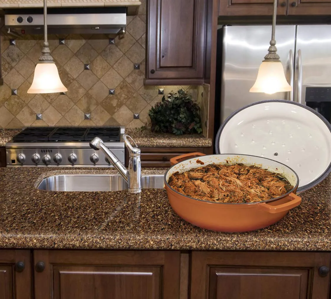 Bruntmor 4.5 Quart Pre-seasoned Enameled Cast Iron Dutch Oven With Dual Handles And Lid, Pumpkin Spice Cast Iron Skillet, Shallow Cookware Braising Pan For Cast Iron Casserole Dish