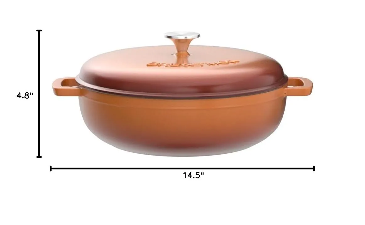 Bruntmor 4.5 Quart Pre-seasoned Enameled Cast Iron Dutch Oven With Dual Handles And Lid, Pumpkin Spice Cast Iron Skillet, Shallow Cookware Braising Pan For Cast Iron Casserole Dish