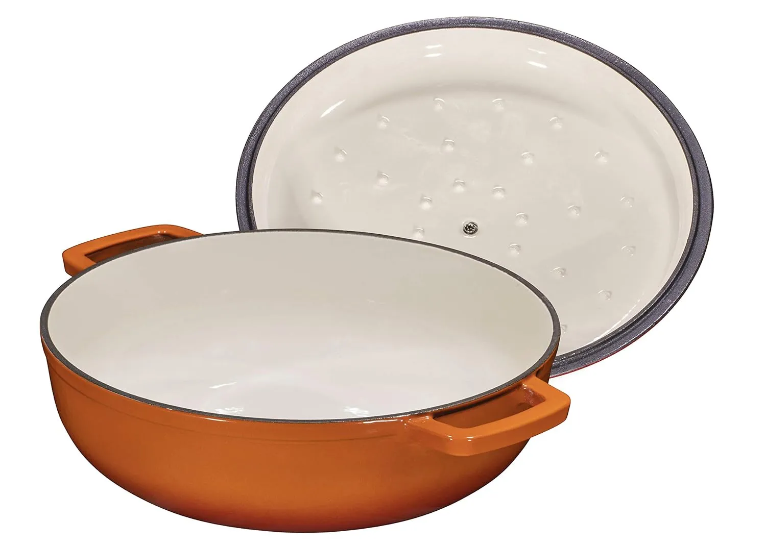 Bruntmor 4.5 Quart Pre-seasoned Enameled Cast Iron Dutch Oven With Dual Handles And Lid, Pumpkin Spice Cast Iron Skillet, Shallow Cookware Braising Pan For Cast Iron Casserole Dish