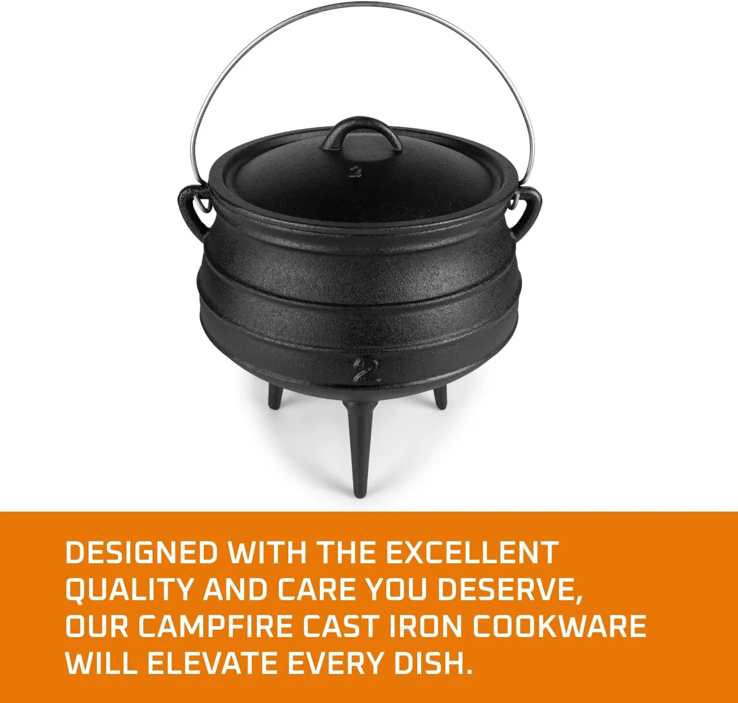 Bruntmor Pre-Seasoned Cast Iron Cauldron - 6 Quart African Potjie Pot with Lid - 3-Legged Dutch Oven for Camping and Over-the-Fire Cooking - Durable Outdoor Cookware for Stews, Chili, and Slow Cooking
